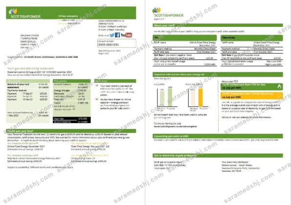USA ScottishPower utility bill template in Word and PDF format (3 pages) 1 2